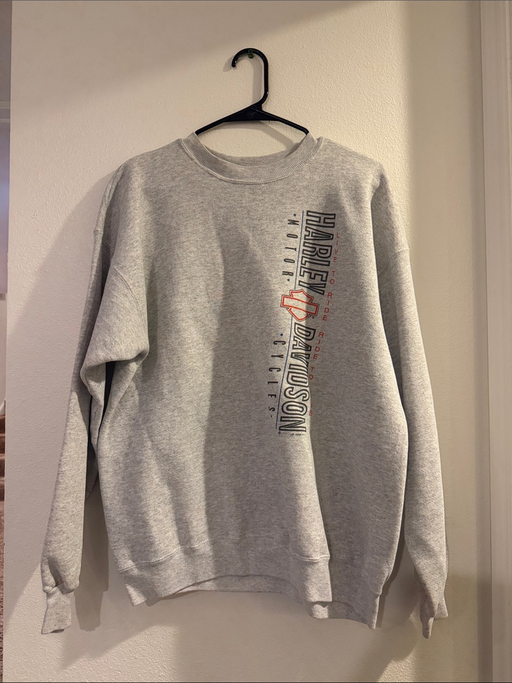 Harley-Davidson Gray Crewneck with Vertical Logo and Orange Shield